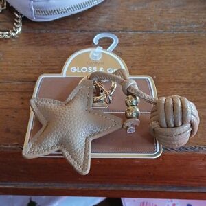 DANBAR Tan Star Keychain with Gold Accents LEATHER KEY CHAIN UNISEX